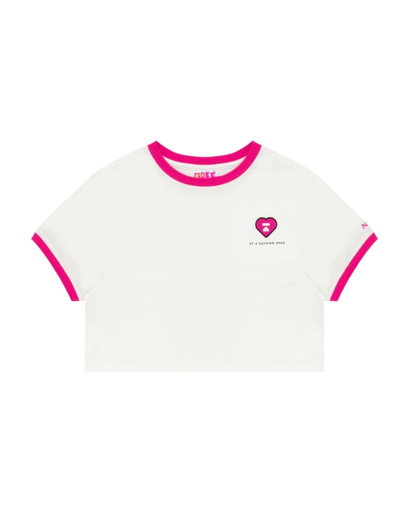 T Shirts Bape Heart cropped Blanche Femme | ZGX-27248835